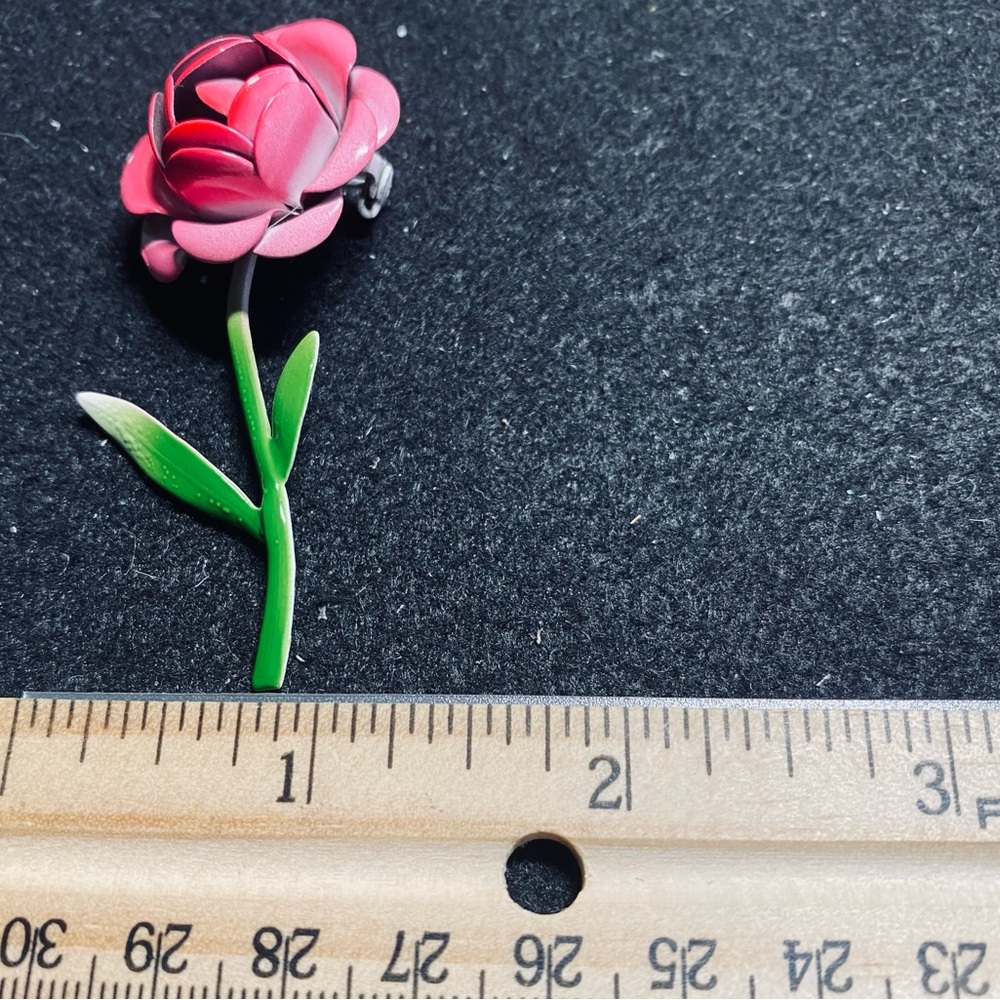 Vintage Enamel Pink Rose Metal Brooch - Picture 5 of 6